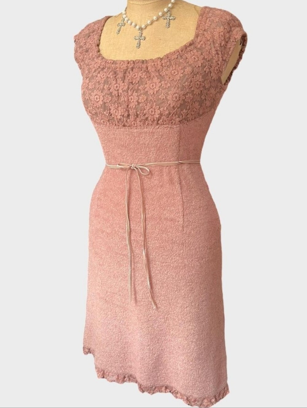 Pink Vintage Japanese Lace Bodice Midi Dress